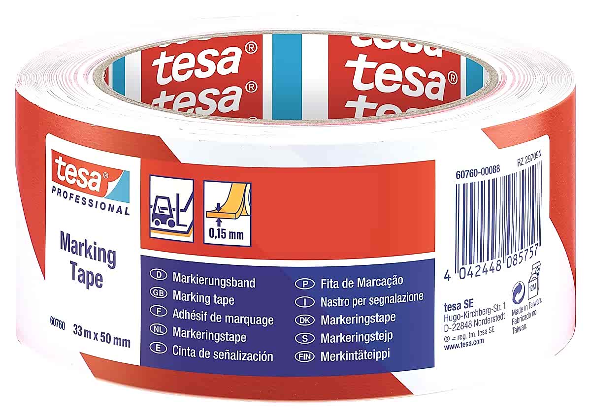 TESA 60760 YER ISARETLEME BANDI KIRMIZI BEYAZ 50MMX33M